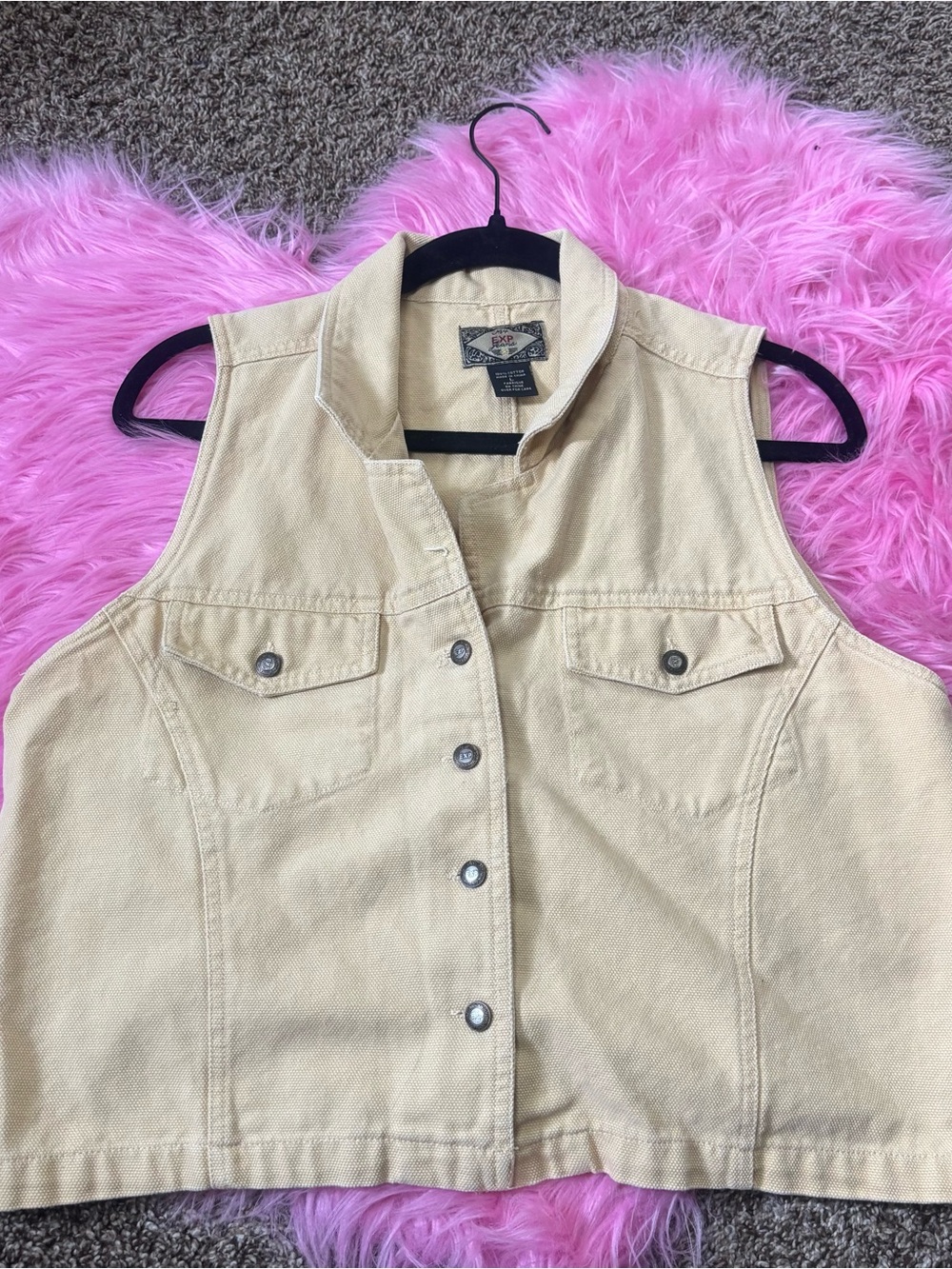 EXP Tan Canvas Cropped Utility Vest Size Large